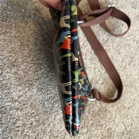 Fossil Brown Multi Giraffes Pattern Key-Per Crossbody Purse Coated Canvas Blue - Picture 7 of 16